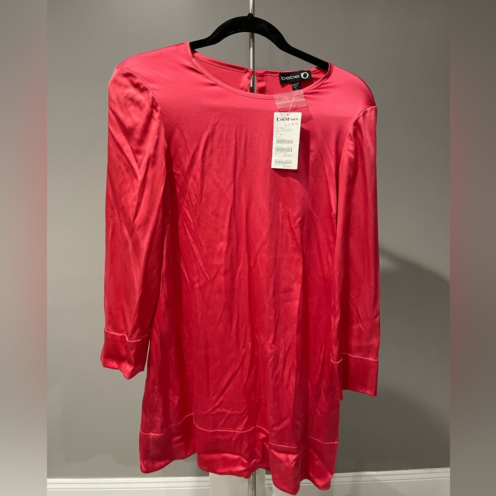 NEW! Bebe Satin Cocktail Dress Size M in Hot Pink.